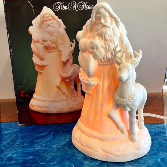 Jade Porcelain Electric Light Up Santa and Reindeer with Box - Picture 1 of 8